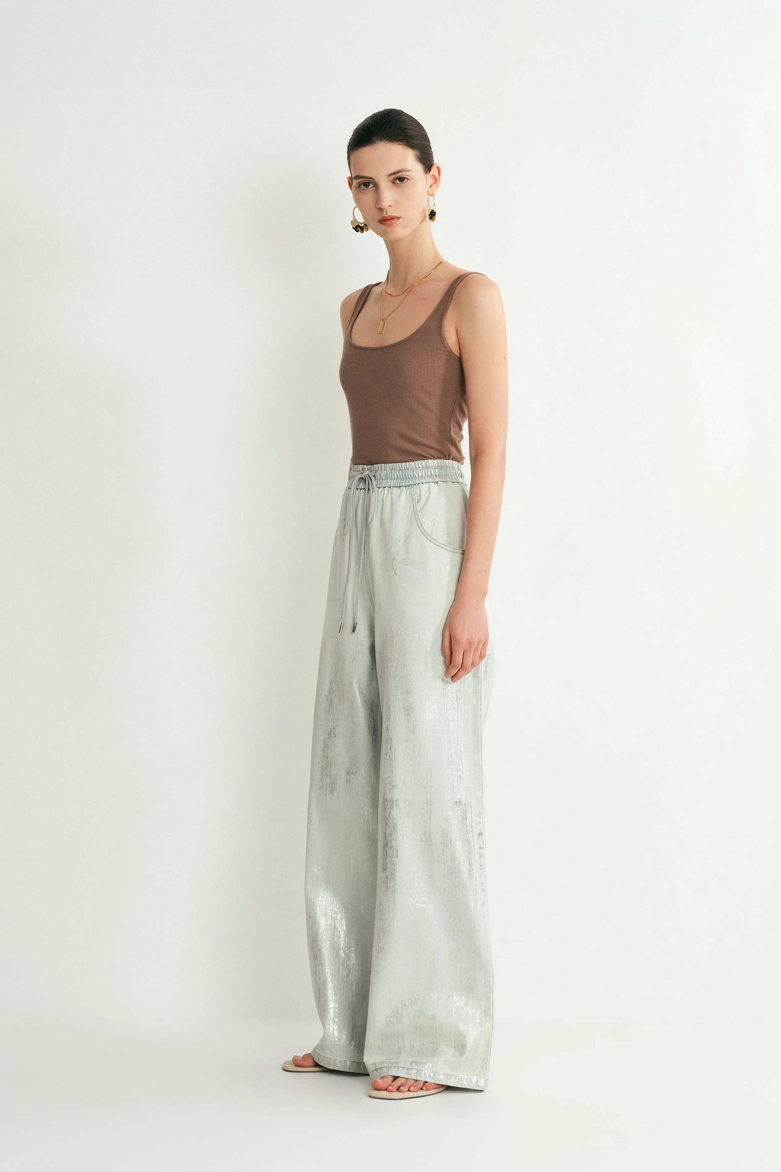 Galaxy Shimmer Coated Wide Leg Jeans in Summer Denim sold by Fabrique product image thumbnail 4