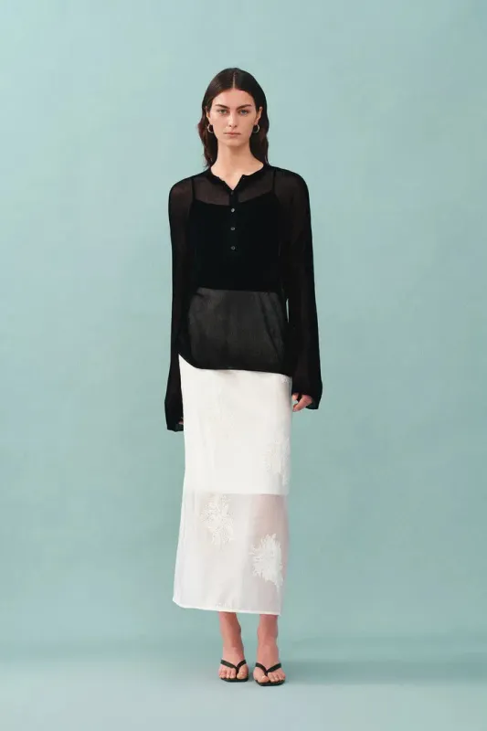 Tracy Semi Sheer Buttoned Blouse in Tencel Silk Knit made by Fabrique