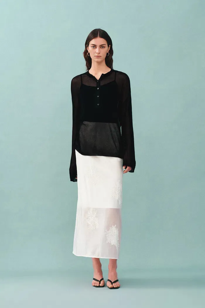 Tracy Semi Sheer Buttoned Blouse in Tencel Silk Knit sold by Fabrique