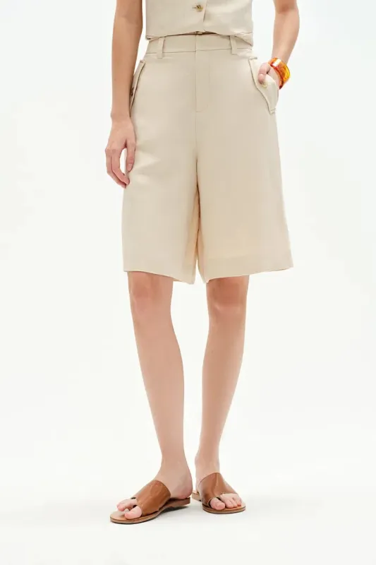 Victoria High Waisted Bermuda Shorts in Silk-Linen sold by Fabrique