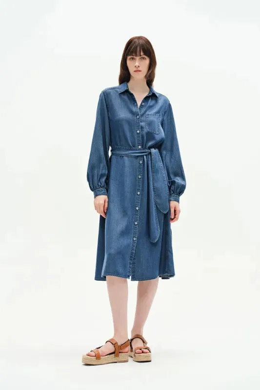 Lia Long Sleeve Dress in Lyocell Denim sold by Fabrique