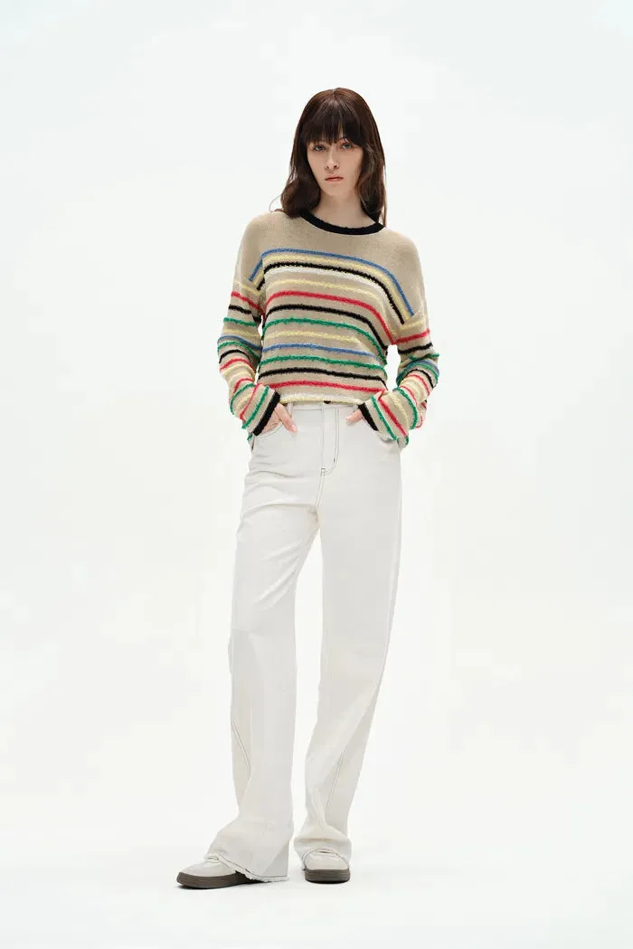 Blair Rainbow Striped Sweater in Linen Blend Knit sold by Fabrique