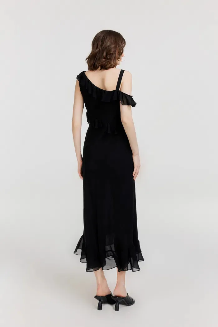 Calla Asymmetrical Ruffle Dress in Georgette Silk sold by Fabrique product image thumbnail 2