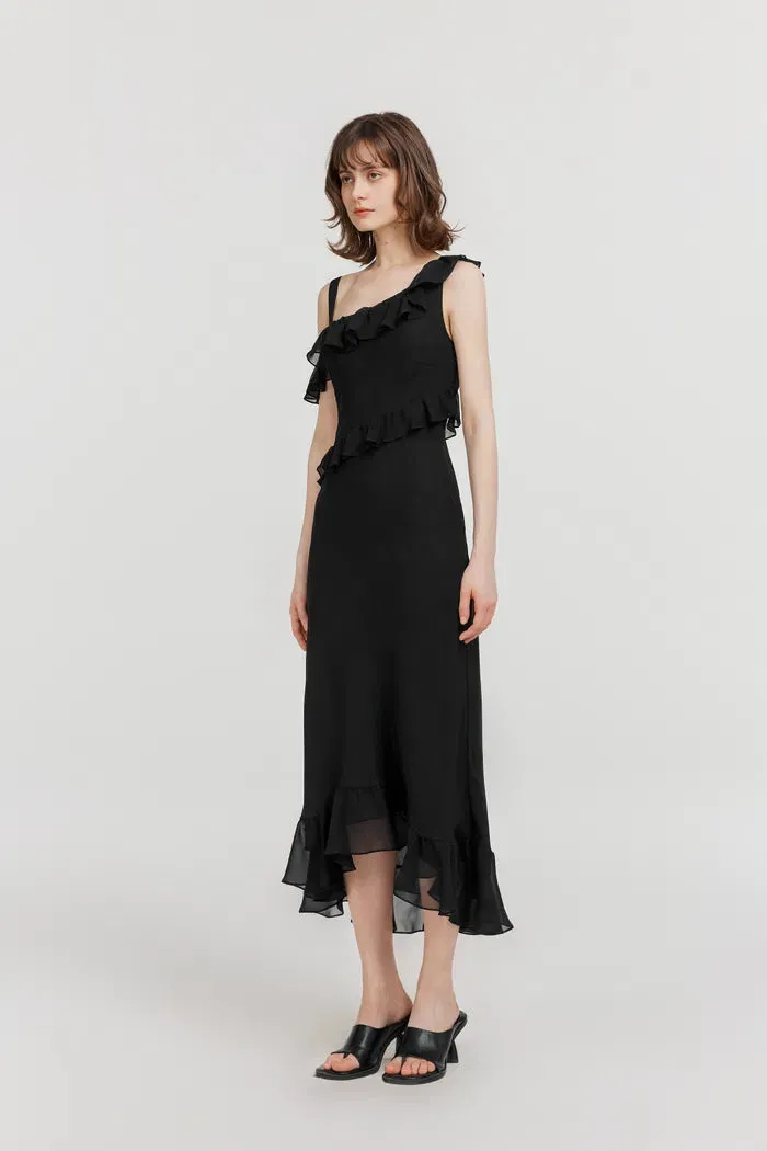 Calla Asymmetrical Ruffle Dress in Georgette Silk sold by Fabrique product image thumbnail 3