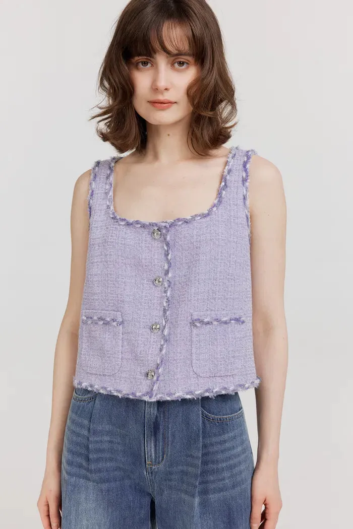 Hailey Contrast Trim Vest in Herringbone Tweed sold by Fabrique product image thumbnail 2