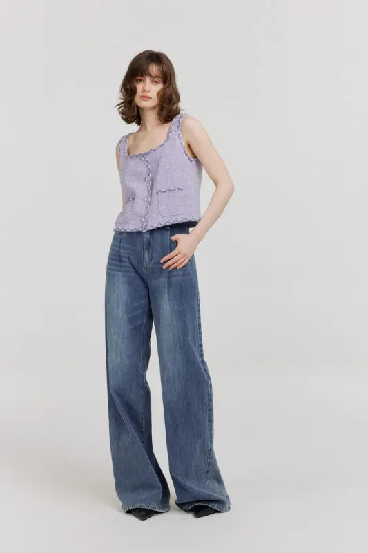 Hailey Contrast Trim Vest in Herringbone Tweed sold by Fabrique