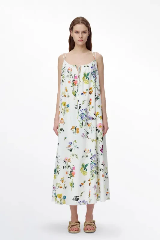 Lucie Flora Print Tie-Waist Dress in Silk Cotton made by Fabrique