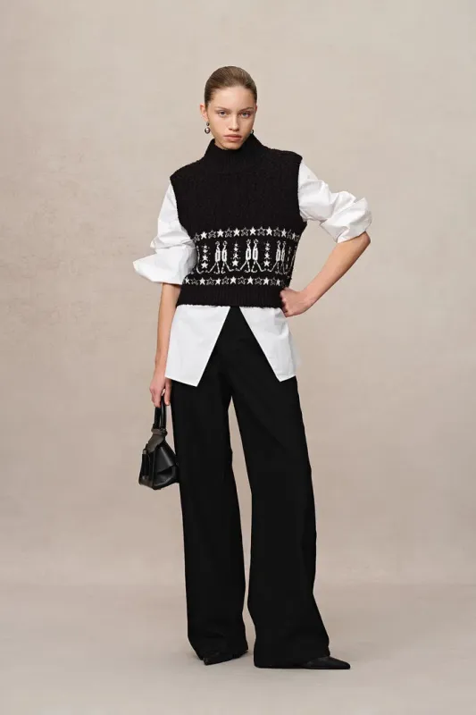 Star Walker Fair Isle Sleeveless Sweater in Wool Pom-Pom Yarn Knit sold by Fabrique