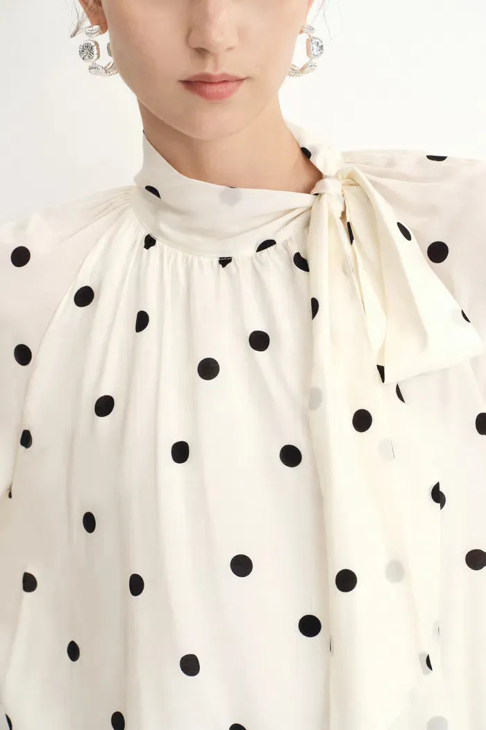 Kari Irregular Polka Dot Flowing Tie Blouse in Silk Satin sold by Fabrique product image thumbnail 5