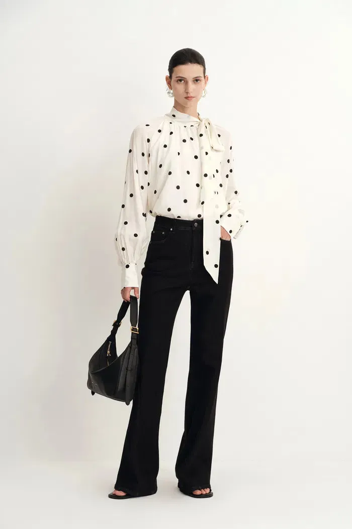 Kari Irregular Polka Dot Flowing Tie Blouse in Silk Satin sold by Fabrique product image thumbnail 3