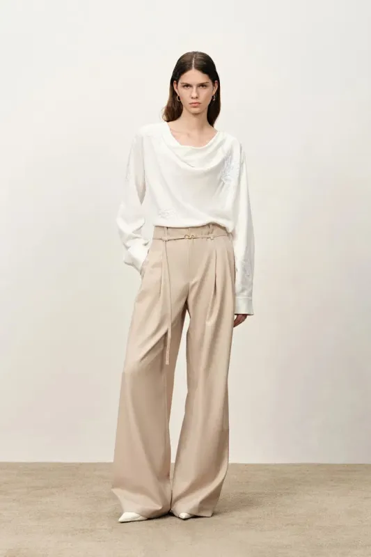 Bianca Drape Neck Sequin Embroidered Blouse in Acetate Twill sold by Fabrique