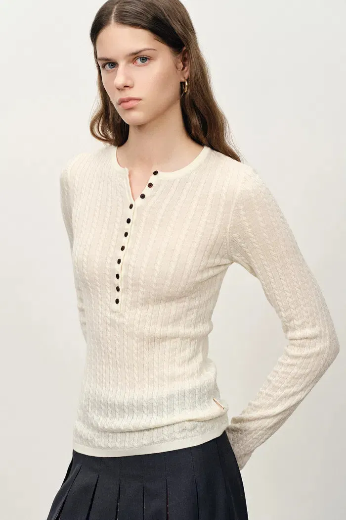 Issac Lightweight Long Sleeve Sweater in Merino Wool Cable Knit sold by Fabrique product image thumbnail 2