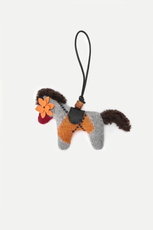 Phillipa Knit Gingham Flower Eye Pony Bag Charm sold by Fabrique