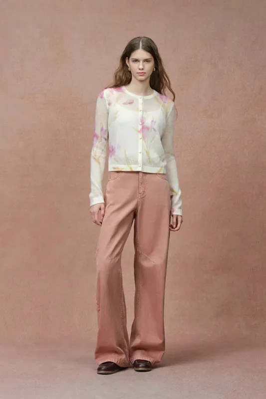 Irida Iris and Lily Print Knit Cardigan in Merino-Mohair Blend sold by Fabrique