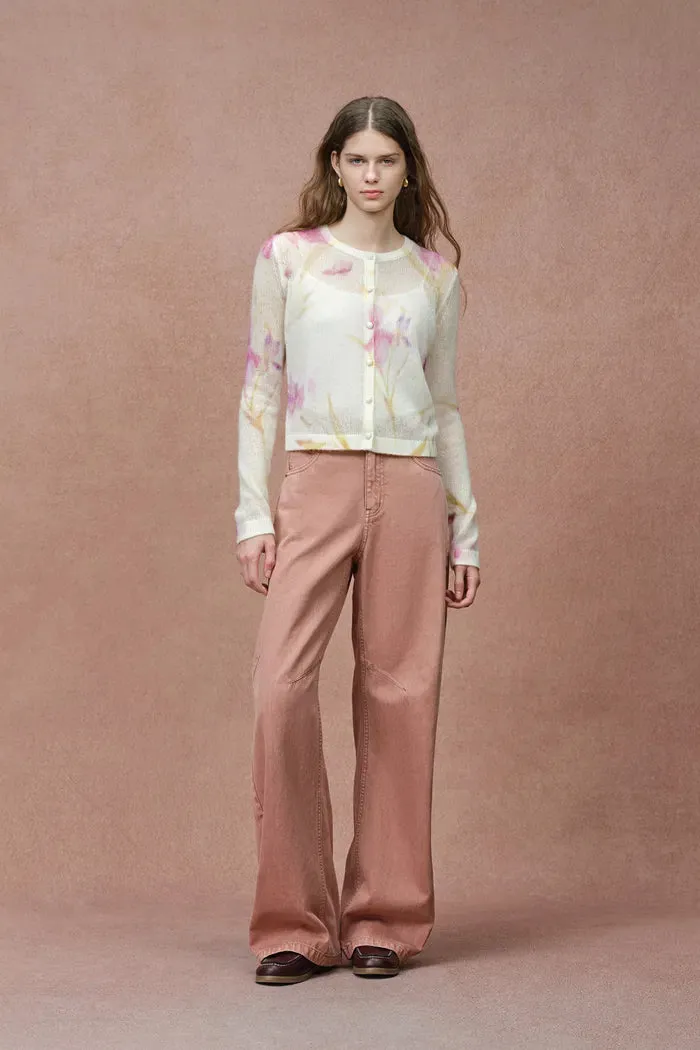 Irida Iris and Lily Print Knit Cardigan in Merino-Mohair Blend sold by Fabrique