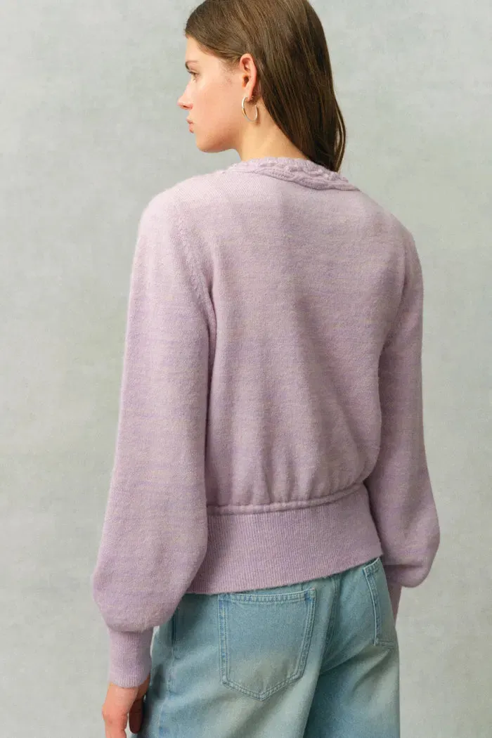 Taro V Neck 3D Crochet Waist Cinching Cardigan in Merino Wool Alpaca Blend Knit sold by Fabrique product image thumbnail 5