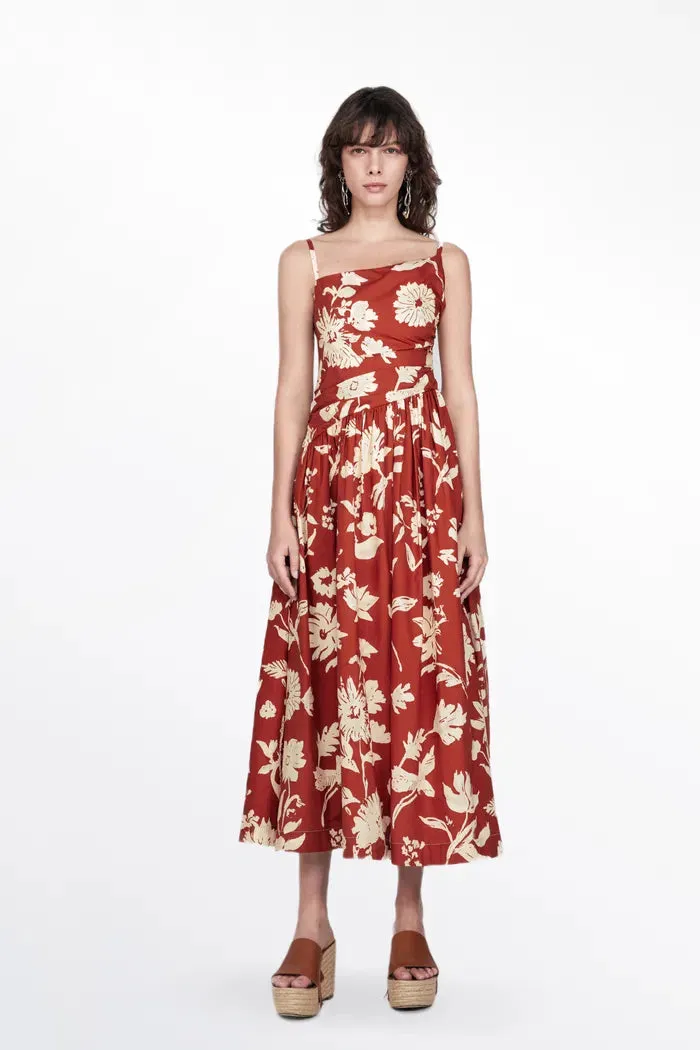 Sienna Asymetrical Strap Flora Print Cami Dress in Matte Cotton sold by Fabrique product image thumbnail 3