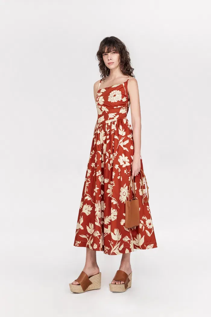 Sienna Asymetrical Strap Flora Print Cami Dress in Matte Cotton sold by Fabrique product image thumbnail 4