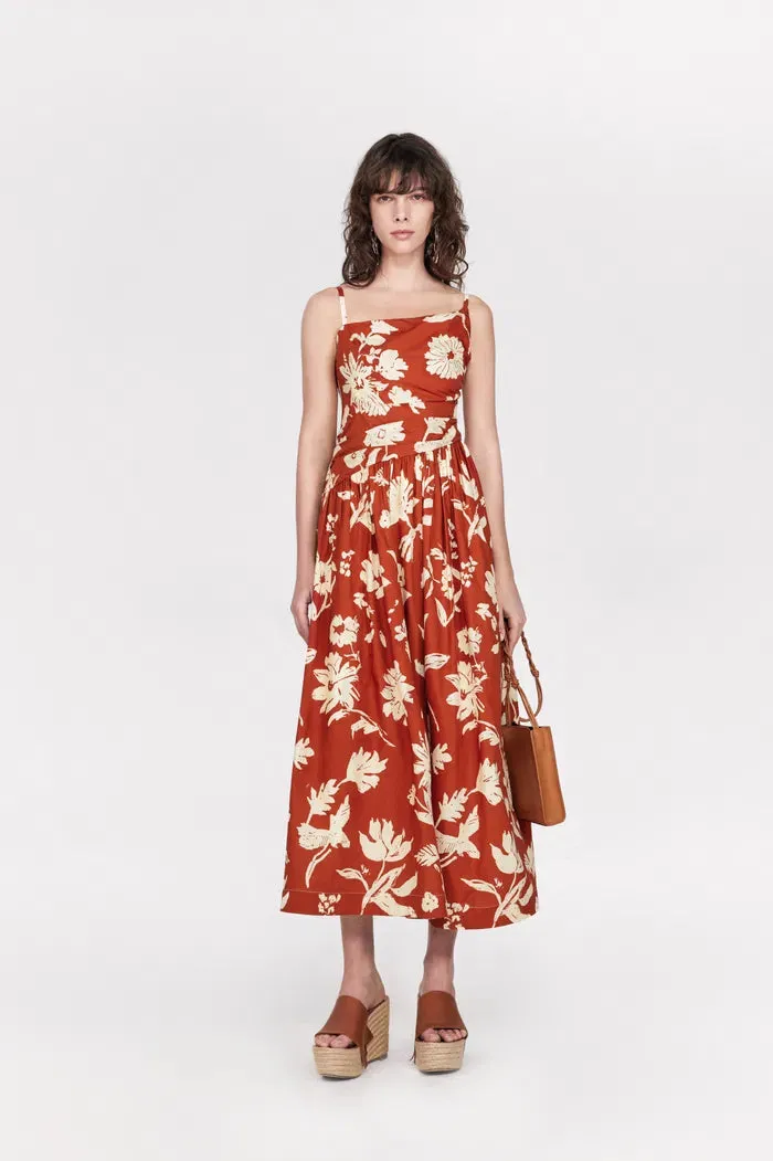 Sienna Asymetrical Strap Flora Print Cami Dress in Matte Cotton sold by Fabrique