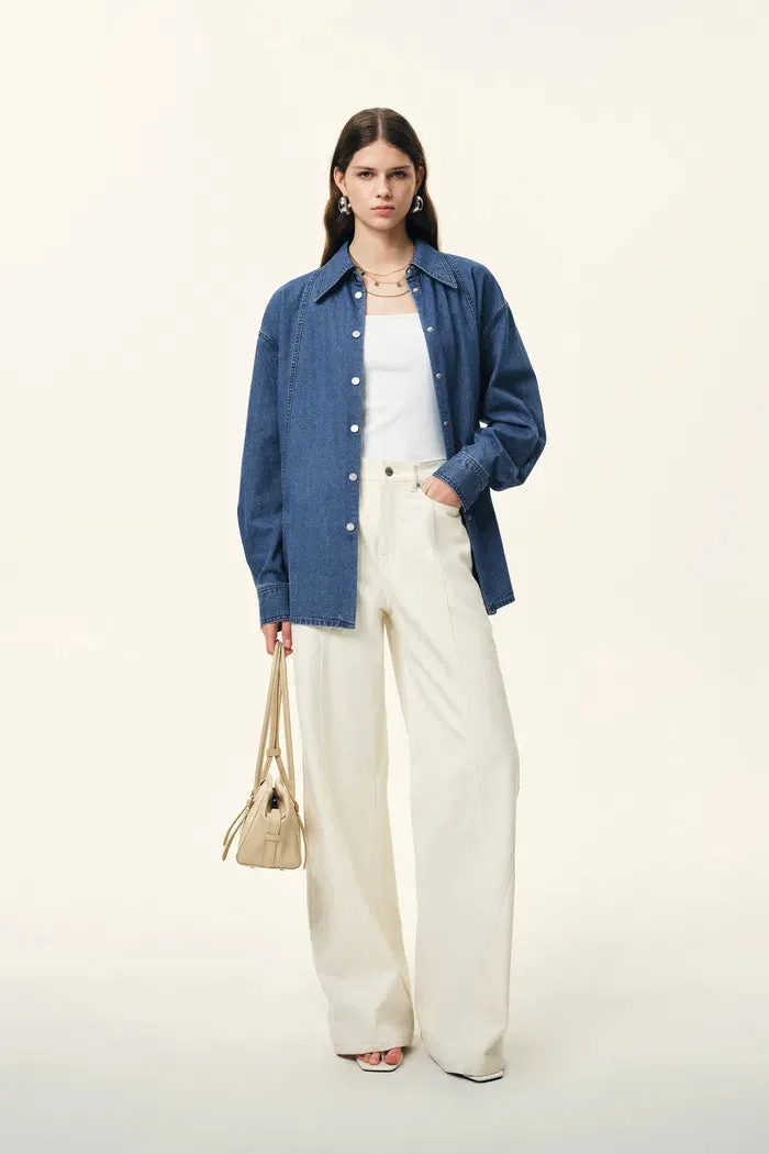 Skye Seam Detail Denim Shirt in Cotton Denim sold by Fabrique