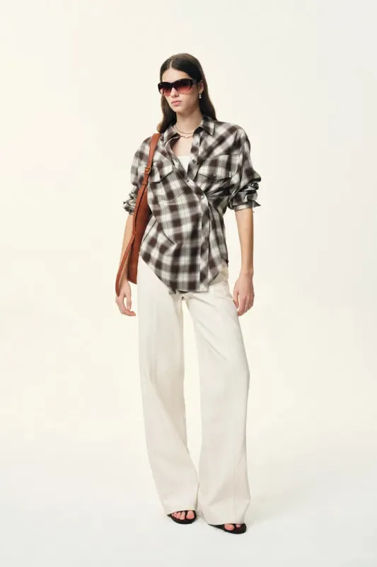 Nicole's Two Way Plaid Shirt in Lyocell Merino Wool Blend sold by Fabrique