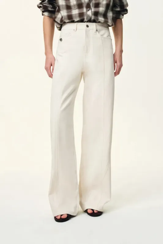 Polly Front Seams White Barrel Leg Jeans in Cotton Denim sold by Fabrique