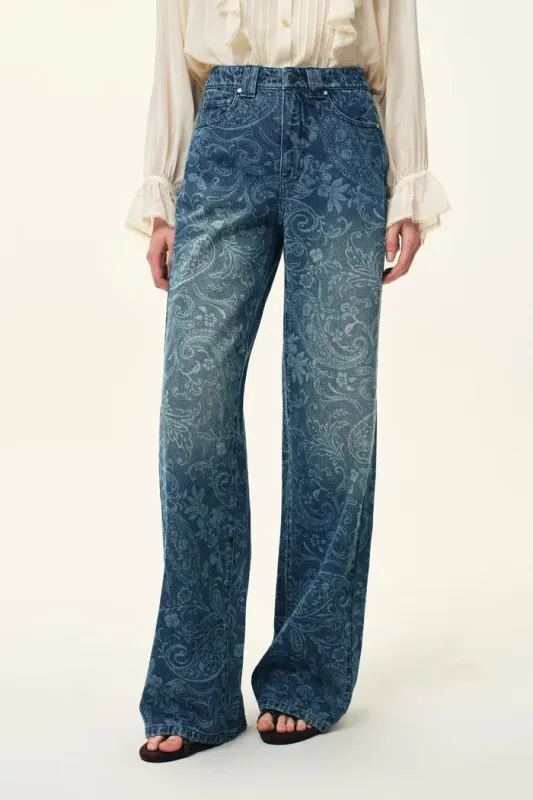Kelly Paisley Embossed Faded Jeans in Cotton Denim made by Fabrique