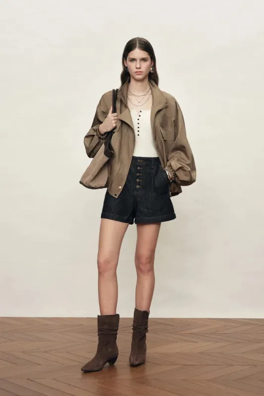 Aurin Bubble Hem Jacket in Satin Acetate made by Fabrique