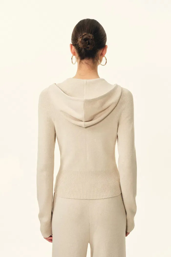 Vivi Fitted Cropped Hooded Knit Cardigan and Pants Matching Set In Merino Wool Blend sold by Fabrique product image thumbnail 4