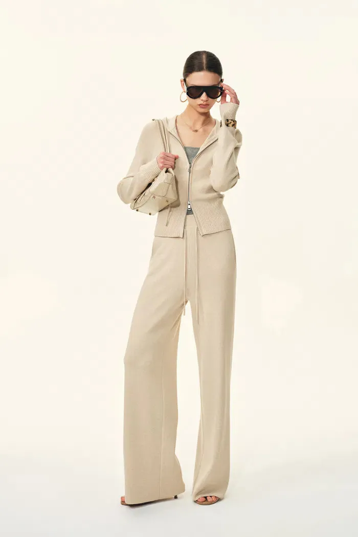 Vivi Fitted Cropped Hooded Knit Cardigan and Pants Matching Set In Merino Wool Blend sold by Fabrique