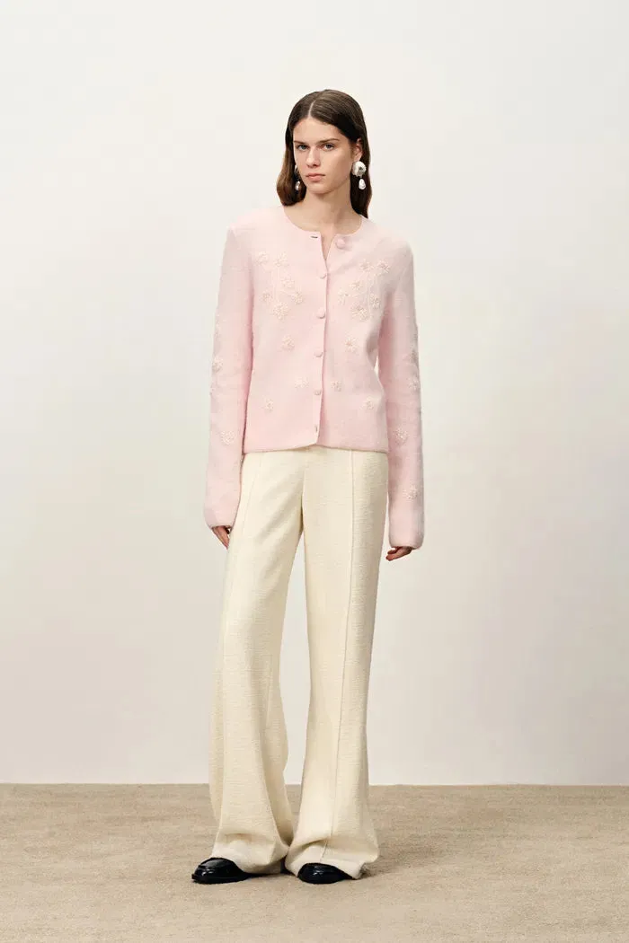Letitia Hand Embroidered Floral Cardigan in Wool Alpaca Knit sold by Fabrique