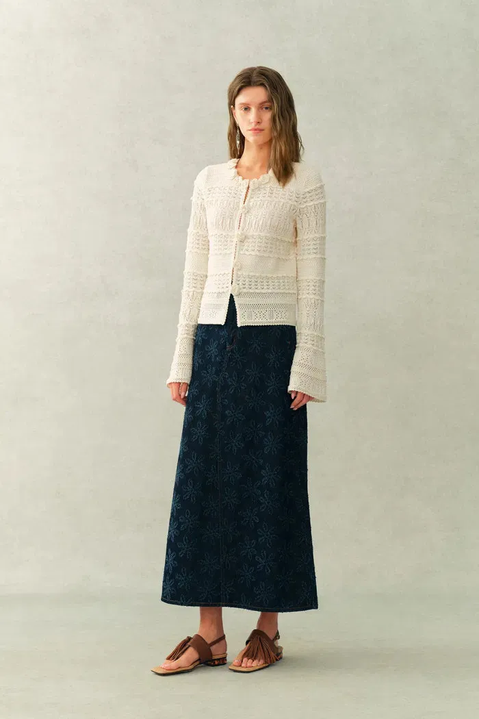 Sanchez Hand-Crocheted Floral Openwork Textured Cardigan In Cotton Yarn Knit sold by Fabrique