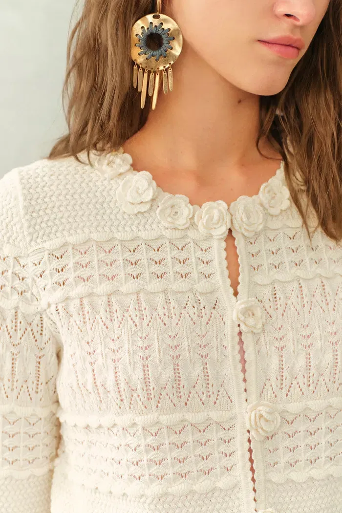 Sanchez Hand-Crocheted Floral Openwork Textured Cardigan In Cotton Yarn Knit sold by Fabrique product image thumbnail 5