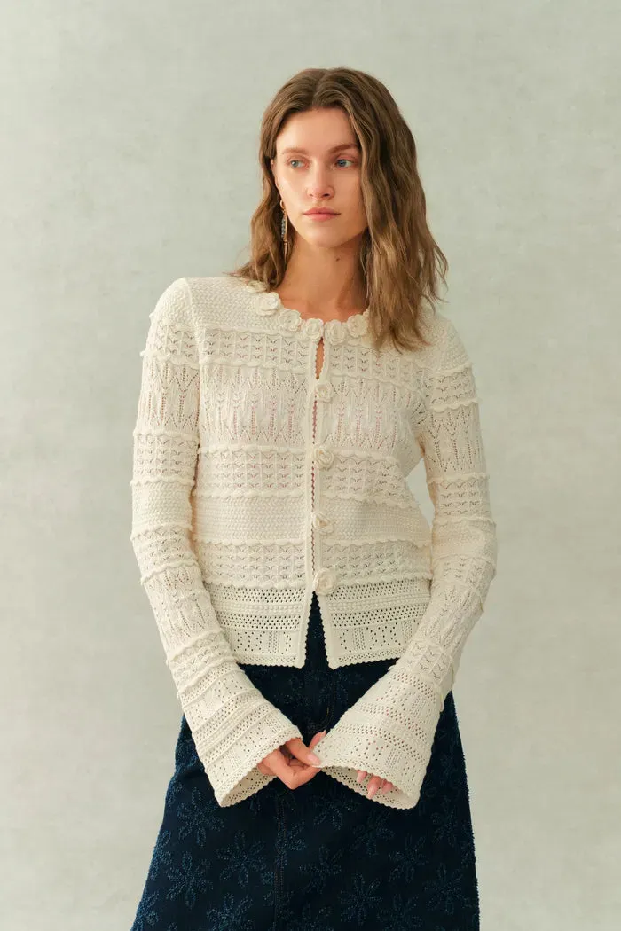 Sanchez Hand-Crocheted Floral Openwork Textured Cardigan In Cotton Yarn Knit sold by Fabrique product image thumbnail 2