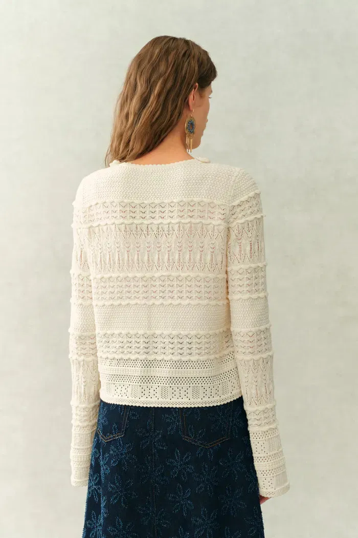 Sanchez Hand-Crocheted Floral Openwork Textured Cardigan In Cotton Yarn Knit sold by Fabrique product image thumbnail 4