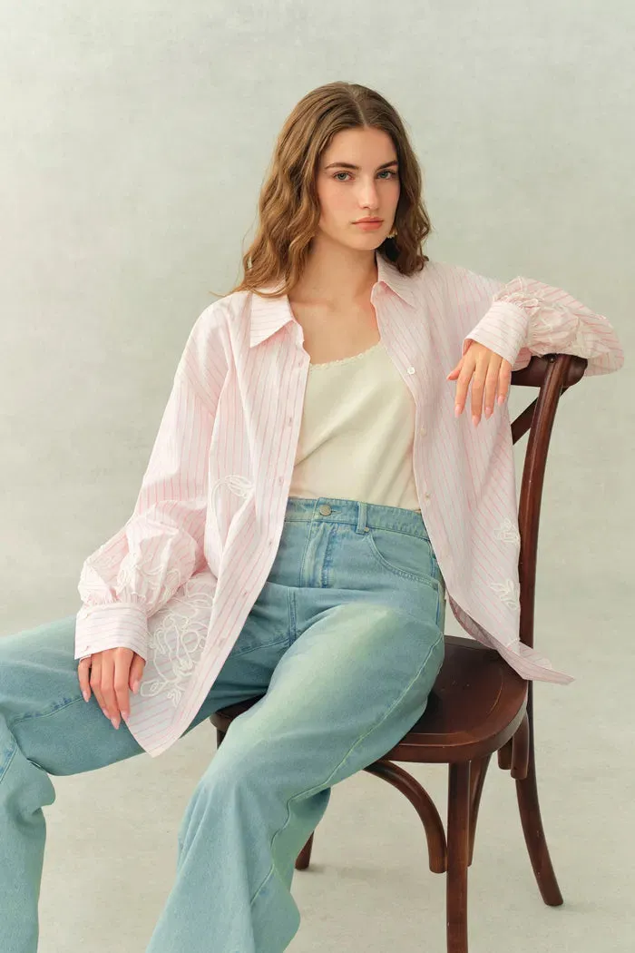 Brooke Puff Sleeve Oversized Striped Shirt In Cotton Poplin sold by Fabrique product image thumbnail 4