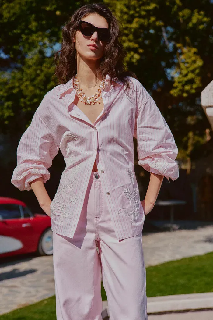 Brooke Puff Sleeve Oversized Striped Shirt In Cotton Poplin sold by Fabrique