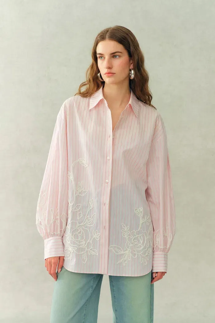 Brooke Puff Sleeve Oversized Striped Shirt In Cotton Poplin sold by Fabrique product image thumbnail 2