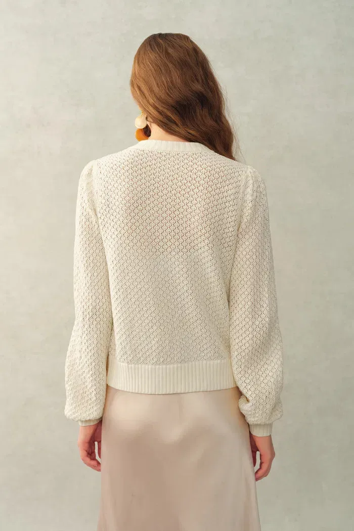 Lyes Openwork Crewneck Cardigan In Fine Cotton Yarn Knit sold by Fabrique product image thumbnail 4