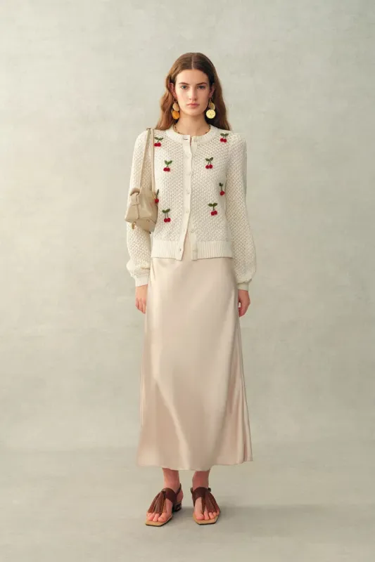 Lyes Openwork Crewneck Cardigan In Fine Cotton Yarn Knit made by Fabrique
