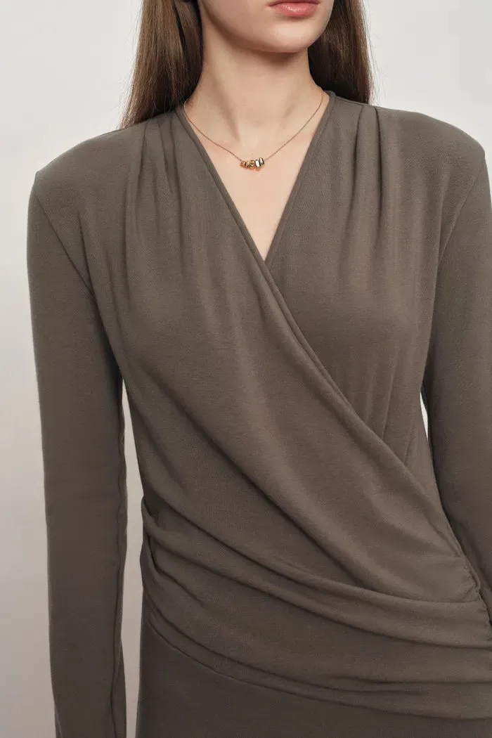 Soren Draped Wrap V-Neck Dress In Stretch Knit sold by Fabrique product image thumbnail 4
