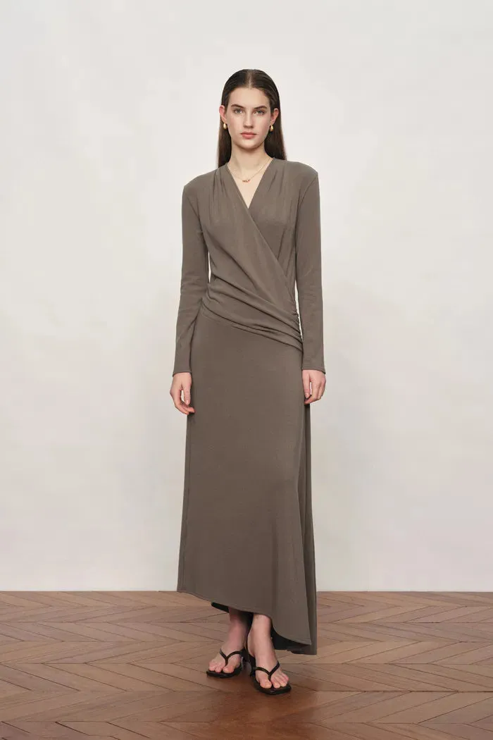 Soren Draped Wrap V-Neck Dress In Stretch Knit sold by Fabrique