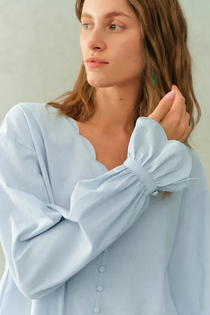 Janus Lace-Trim V-Neck Shirt In Crinkle Cotton sold by Fabrique product image thumbnail 2