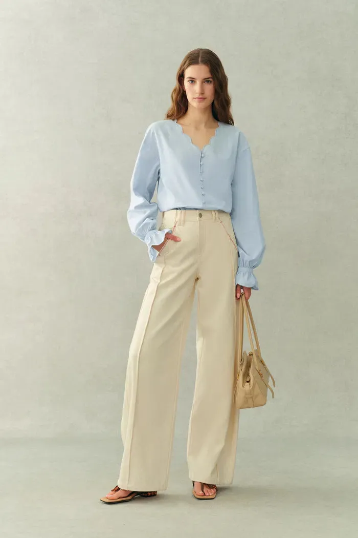 Janus Lace-Trim V-Neck Shirt In Crinkle Cotton sold by Fabrique product image thumbnail 3