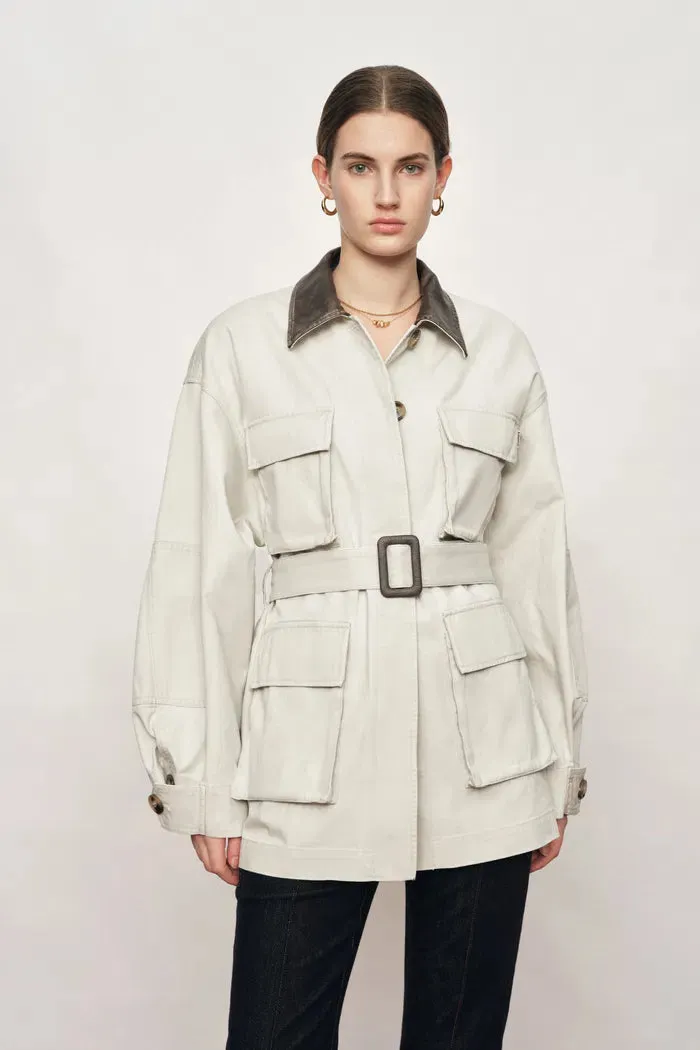 Atticus Belted Leather-Collar Jacket In Fine Cotton Twill sold by Fabrique product image thumbnail 4
