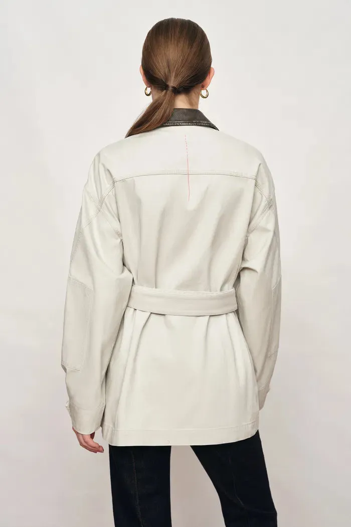 Atticus Belted Leather-Collar Jacket In Fine Cotton Twill sold by Fabrique product image thumbnail 5