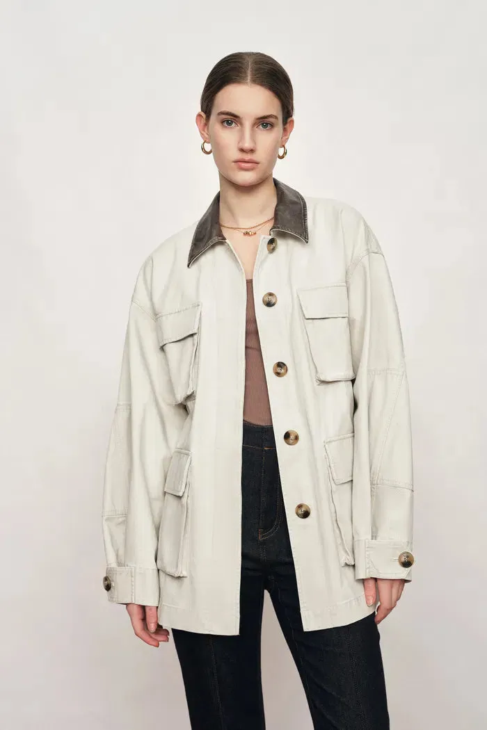 Atticus Belted Leather-Collar Jacket In Fine Cotton Twill sold by Fabrique product image thumbnail 2