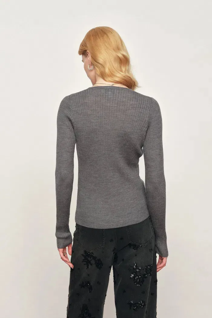 Mia Off-Center V-Neck Fitted Knit Cardigan In Lightweight Merino Wool Blend sold by Fabrique product image thumbnail 4