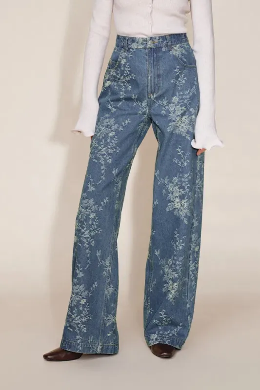 Jules Floral Straight Leg Jeans in Jacquard Denim sold by Fabrique