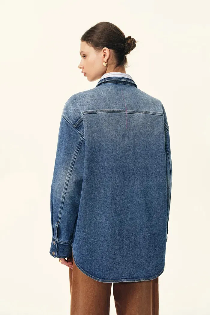 Harlow Striped Contrast Patchwork Shirt in Cotton Denim sold by Fabrique product image thumbnail 4